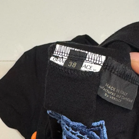 Versace Black Tee with Orange and Blue Accents - Picture 3 of 4